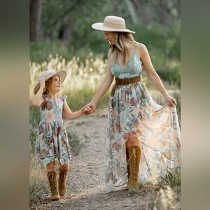 Joyfolie Asymmetrical Dress in Blue and Brown Floral. NWT. Size XL.